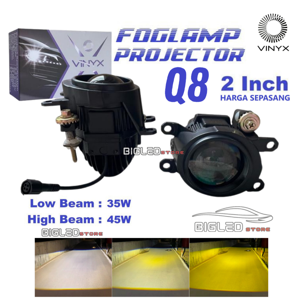 LAMPU KABUT FOGLAMP VINYX Q8 Foglamp Projector Q8 2 Inch Lampu Kabut LED BiLED Mobil 45 Watt Vinyx F