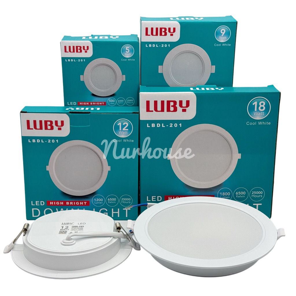 Lampu LED Downlight Luby 5W 9W 12W 18Watt  Led Panel Bulat Slim Downlight Tanam Inbow LBDL-201 – Ter