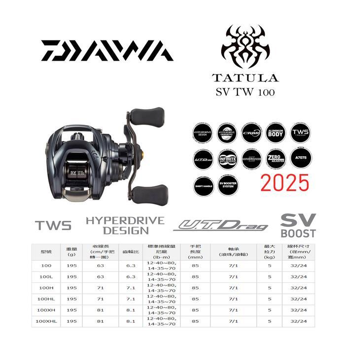 REEL DAIWA TATULA SV TW 2025 BAITCASTING - 100HL/100XHL/150HL/150XHL - ORIGINAL