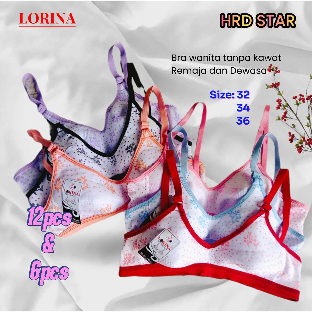 12pcs Bra wanita remaja dewasa Tanpa kawat/ lusinan Bra BH wanita dewasa remaja