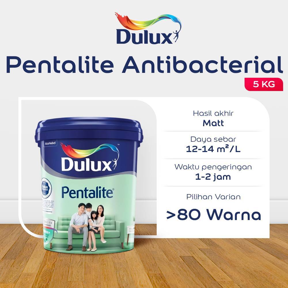 CAT TEMBOK PUTIH 5KG DULUX PENTALITE ANTIBAC 5KG - CAT PUTIH DULUX ORIGINAL