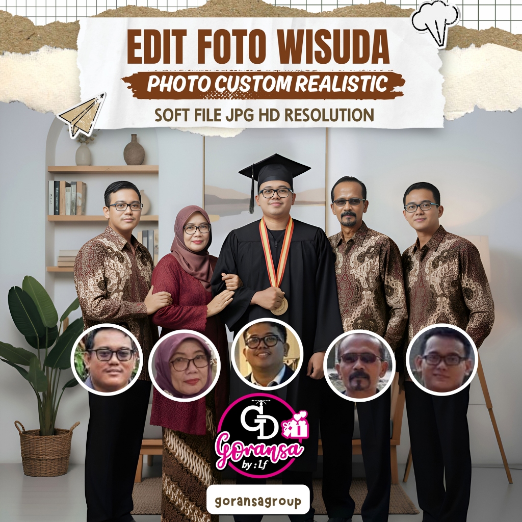 JASA EDIT FOTO KELUARGA REALISTIS TEMA WISUDA | EDITING MENGGABUNGKAN FOTO TERPISAH MENJADI SATU KEL