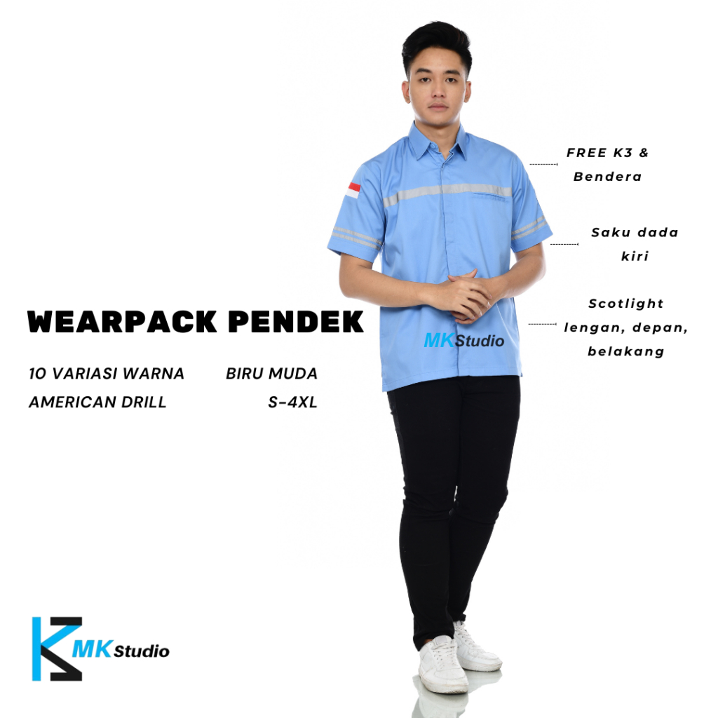 Baju kerja proyek lengan pendek seragam safety seragam kerja tambang baju lapangan bordir bendera