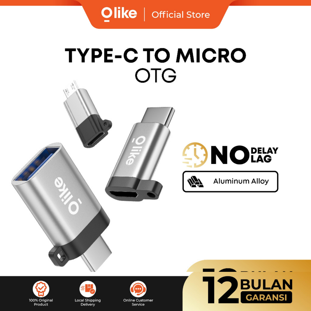 OLIKE Adapter OTG Tipe-C & Micro USB | OTG01 OTG02 OTG03 OTG04 | Hitam Silver - Type-C ke Micro, Mic