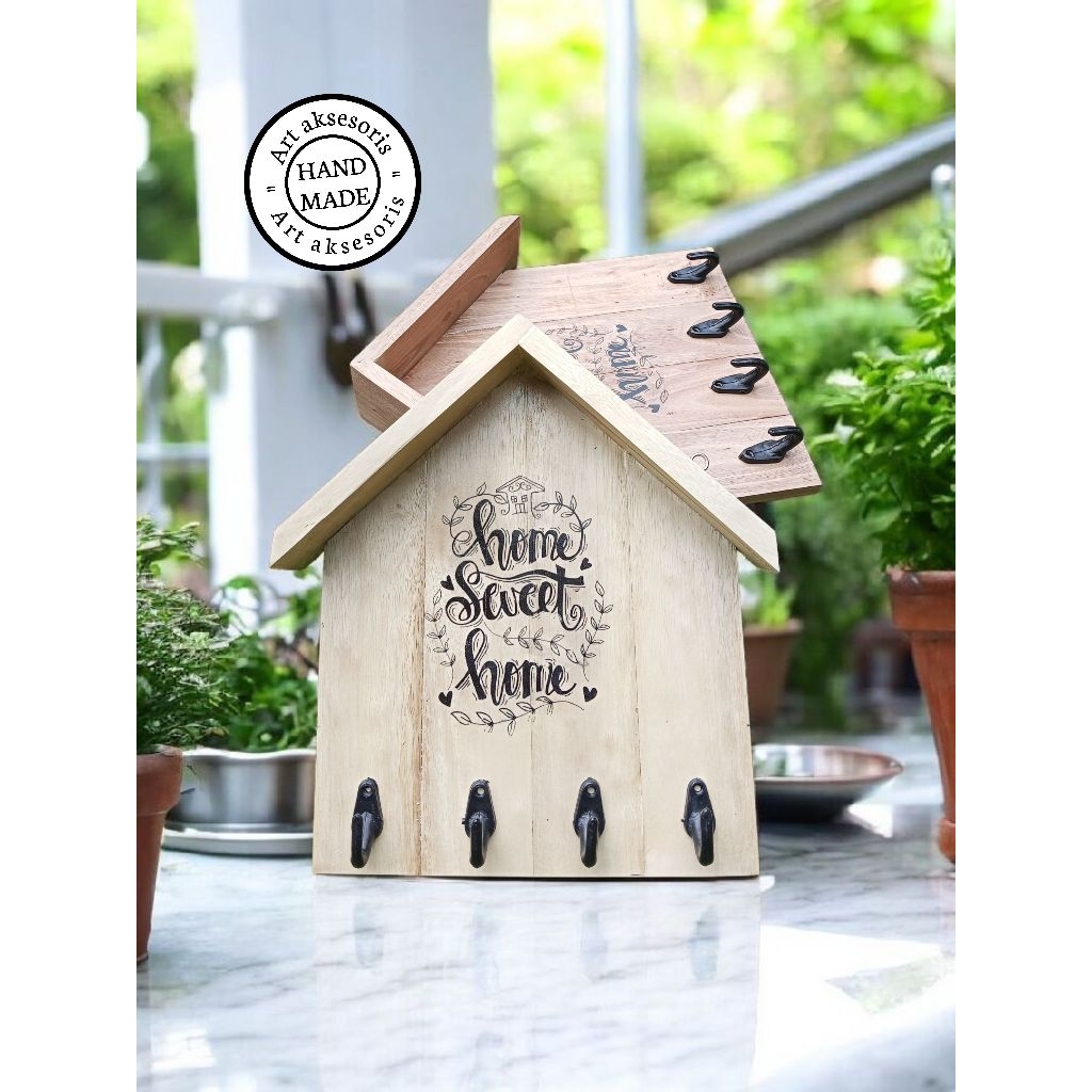 Rak dinding / rak tempel tempat gantungan kunci /rak kayu serba guna key holder