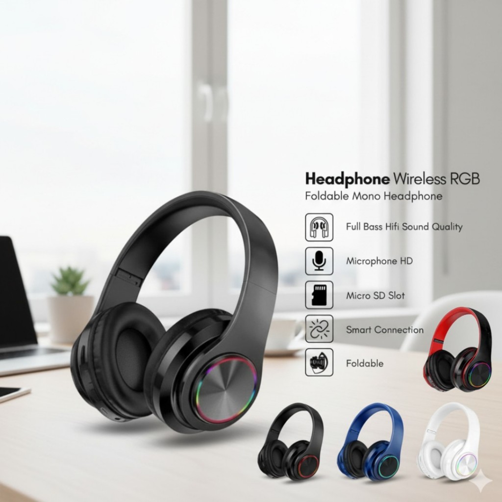 Wireless Bluetooth Headset Stereo Bass LED || B39 Bluetooth Headset Wireless LED Stereo Bass