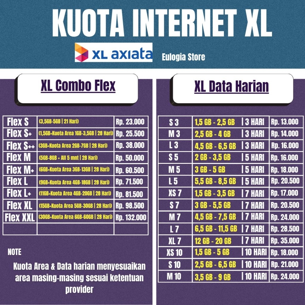 Termurah Kuota Internet XL Flex, XL Combo Flex, Data Harian