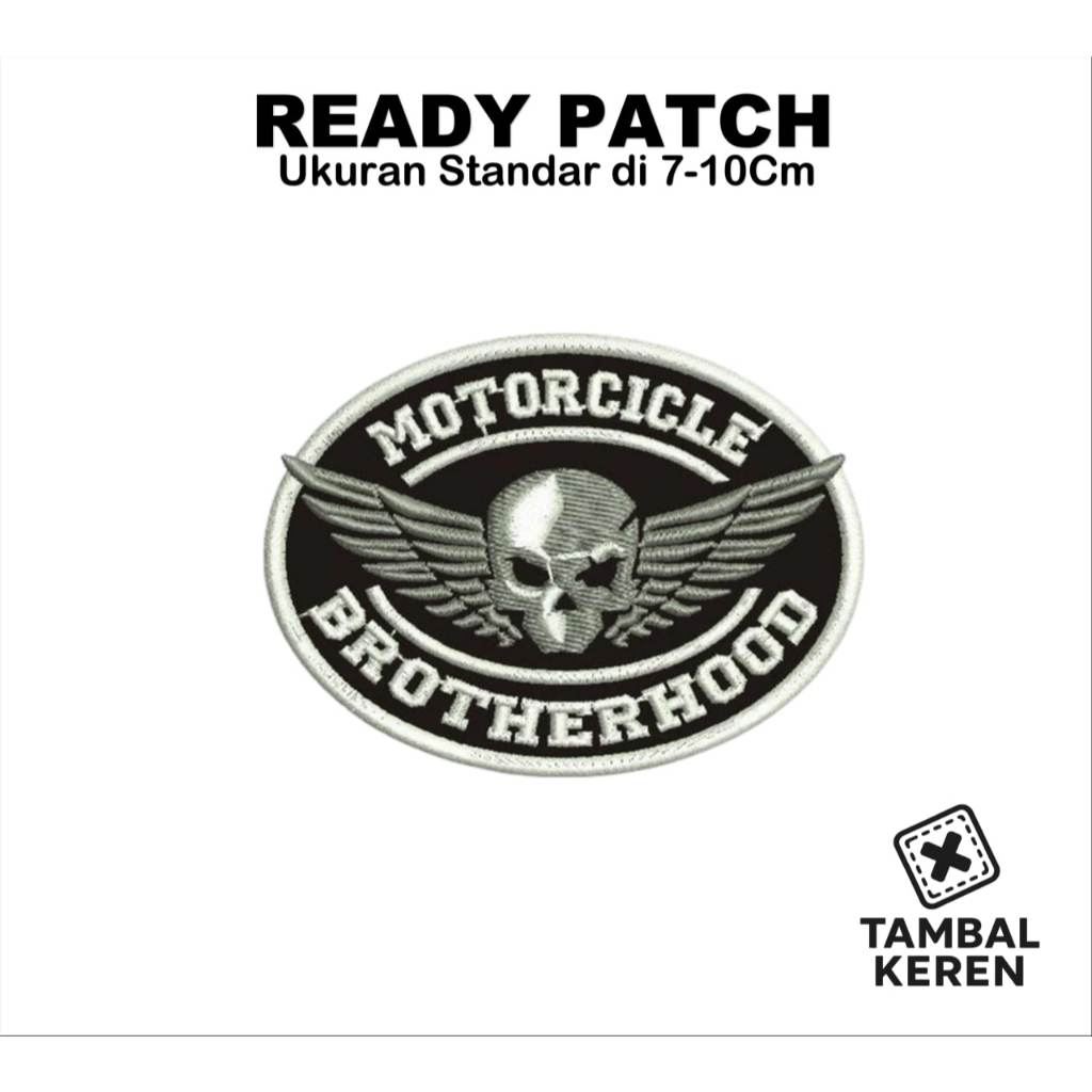 Patch Bordir Motorcicle Brotherhood Skull Logo - Tambal Keren
