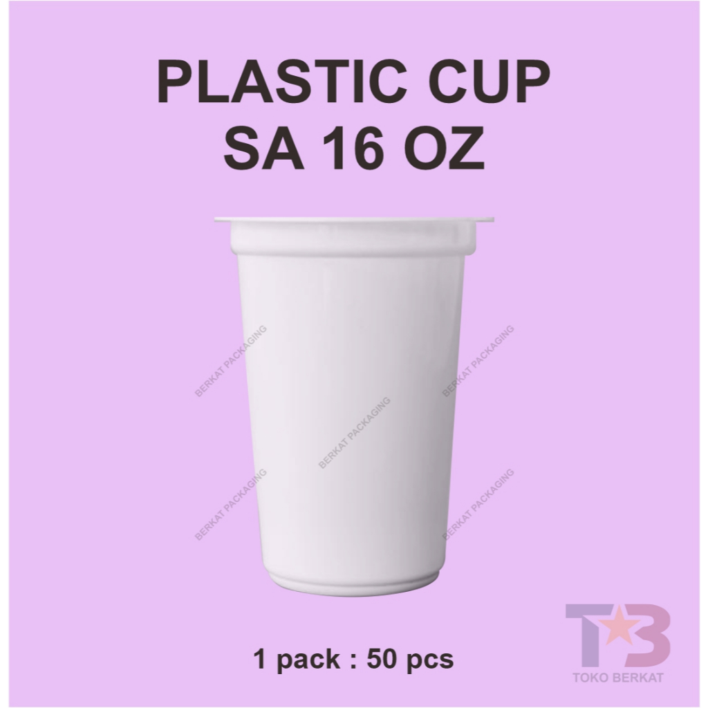 Cup Plastik 16oz Datar Transparan &Putih isi 50pcs TANPA TUTUP / Cup Plastik 16oz Datar Putih Susu T