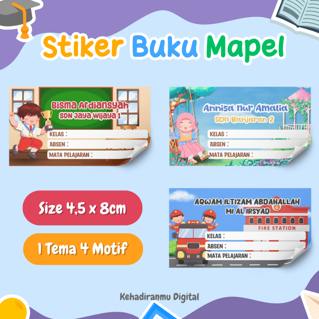 Stiker Buku Mapel Custom Nama dan Sekolah Tema Aesthetic Lucu
