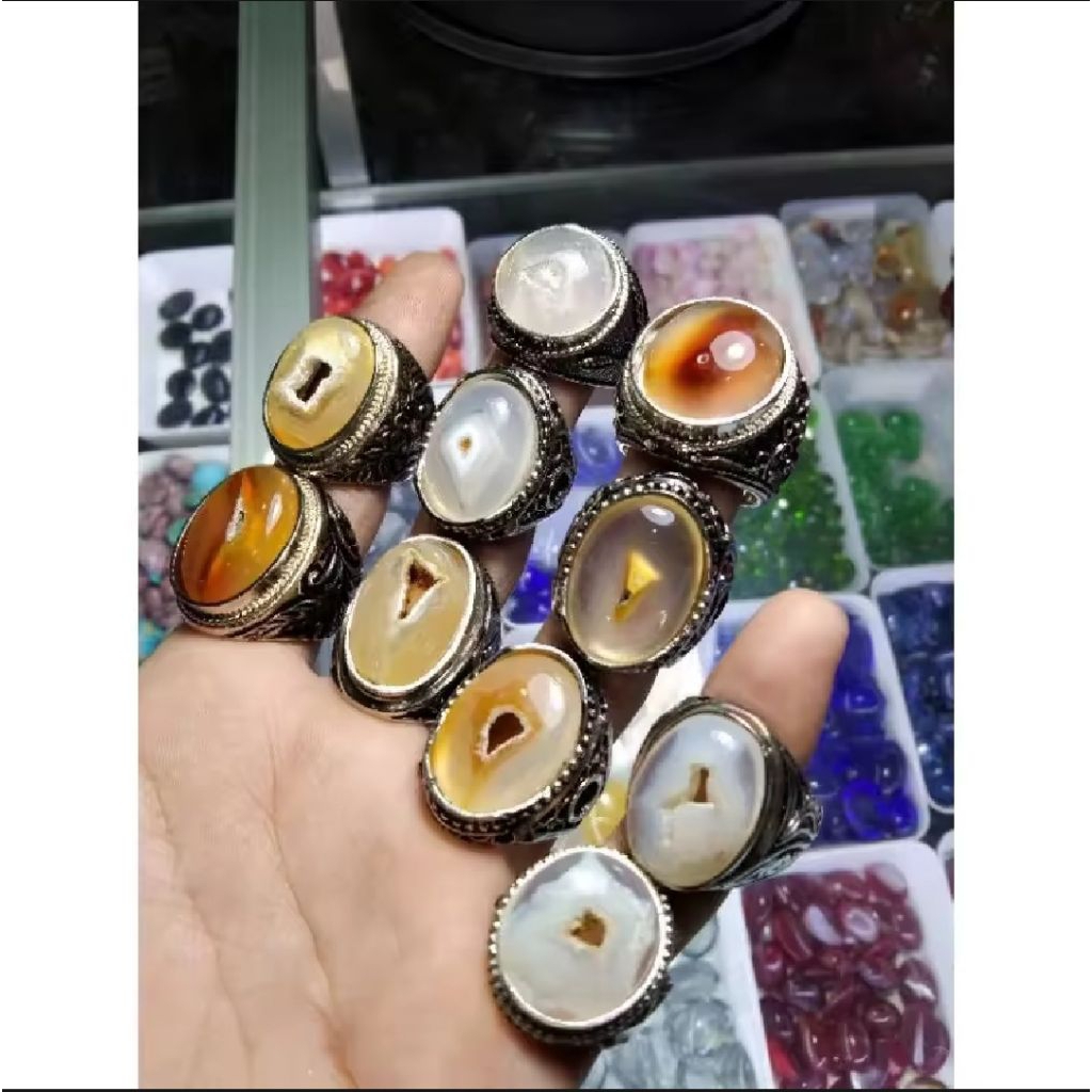 Cincin batu akik combong alami asli