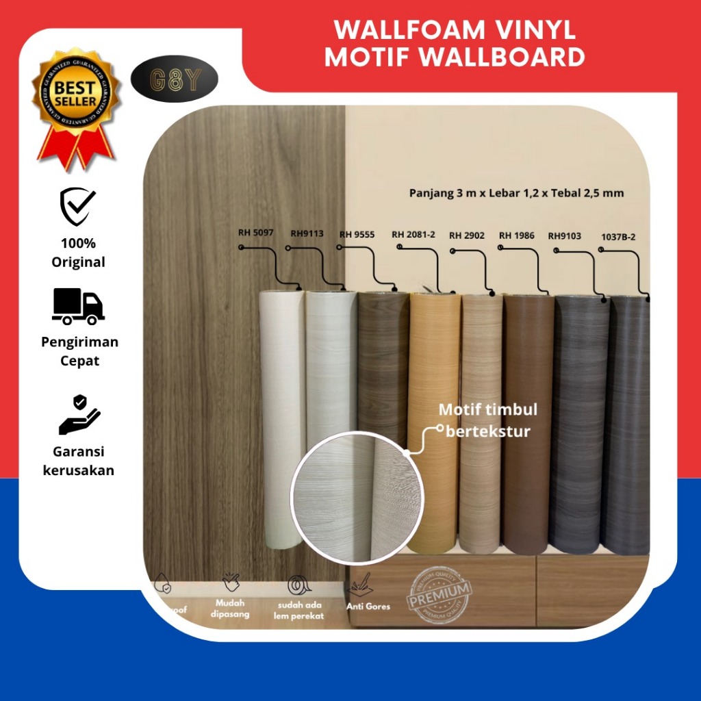 WALLFOAM Motif WALLBOARD UK Lebar 120CM x Panjang 3M / Wallfoam Dinding Vinyl / Foam Roll Sticker