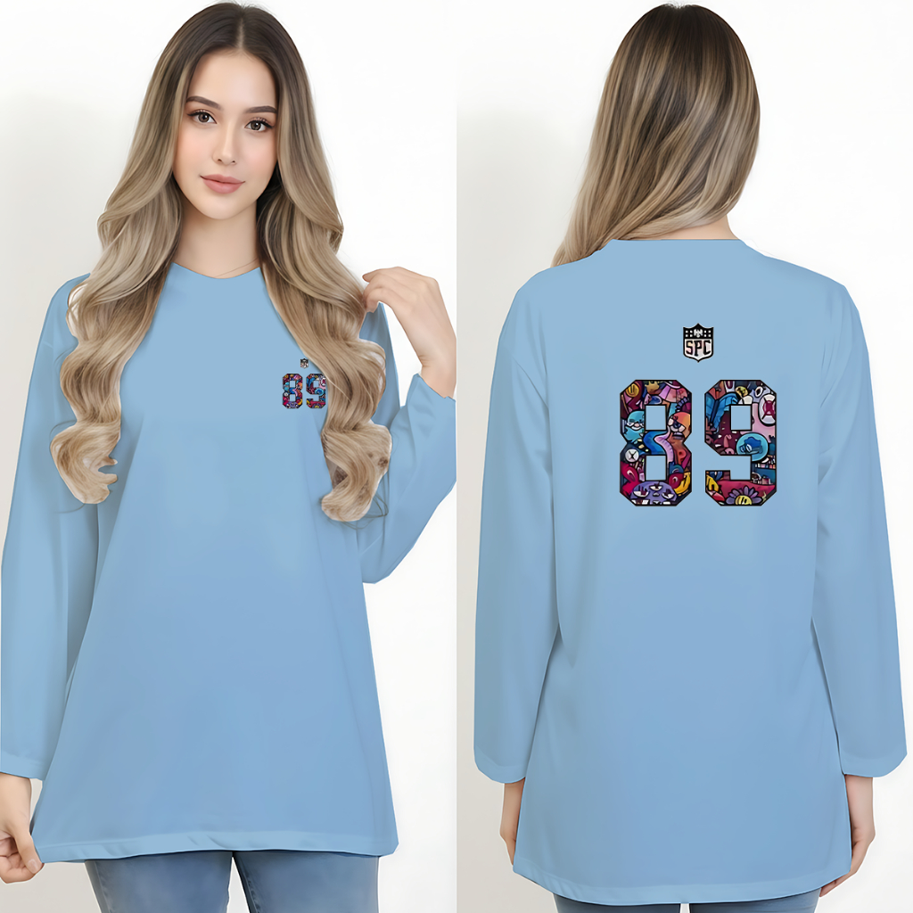 Cod Kaos Jumbo Oversize Wanita/Kaos Jumbo/Overszie/Distro/T-Shirt/Pakaian Wanita Motif Angka 89