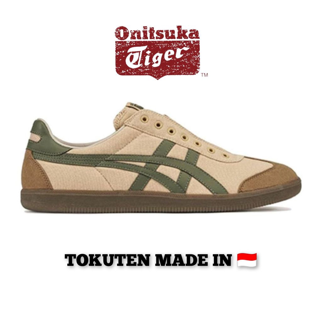 Sepatu Original Pria Dan Wanita - Tokuten Slip On Kanvas Beige Green Original Onitsuka Tiger