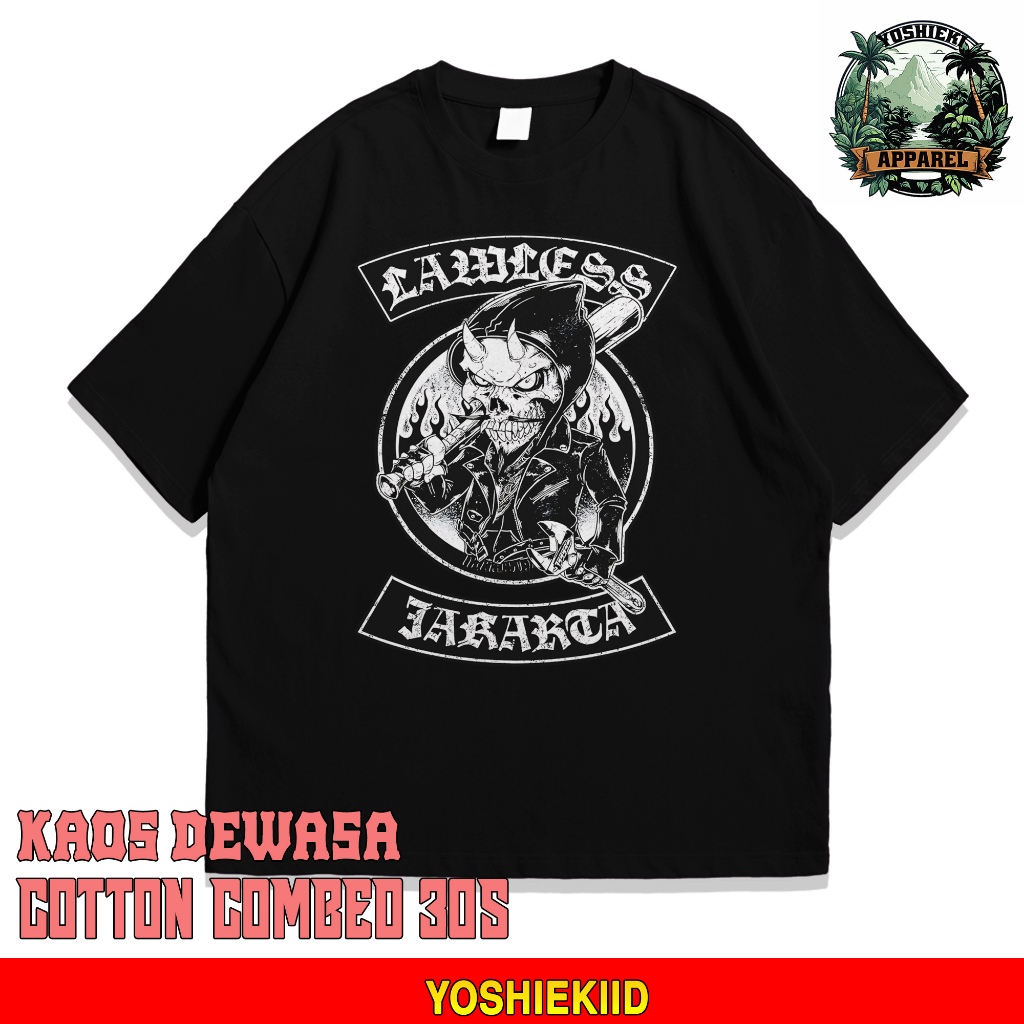 Yoshieki Apparel Kaos T-Shirt "LAWLESS JAKARTA"SERIES - Combed 30s / kaos Garuda Fans / Kaos Tongkon