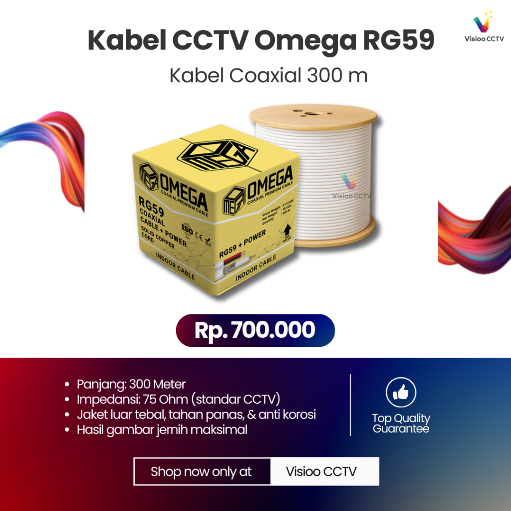Kabel CCTV Omega RG59 300M / Cable Coaxial RG59 / Kabel CCTV HD Sinyal Kuat Tanpa Gangguan
