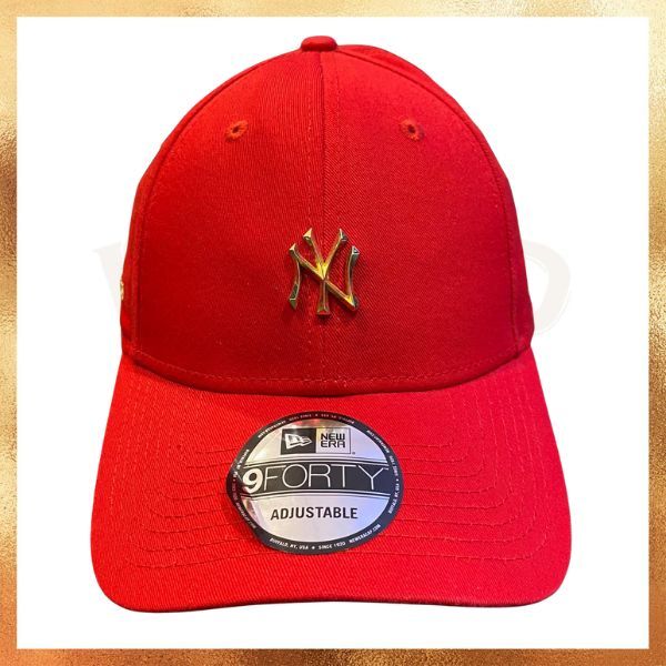 Topi New Era MLB NY Yankees Metal Logo 9FORTY Red Dad Hat Original