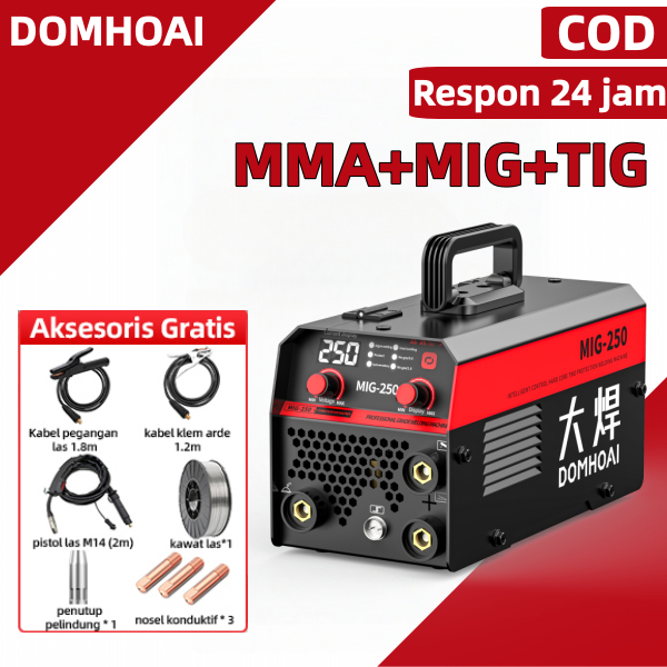 DOMHOAI Mesin Las 3 IN 1 TIG MIG MMA Las TIG 450 WATT Tanpa Gas Portabel Tampilan Digital Definisi T