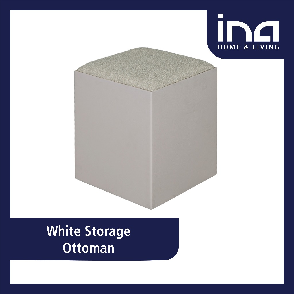 INA White Storage Ottoman | Kursi Ottoman - Kursi Penyimpanan