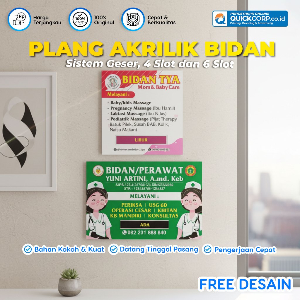 Plang Nama Praktik Bidan Costum – Akrilik Minimalis dan Modern