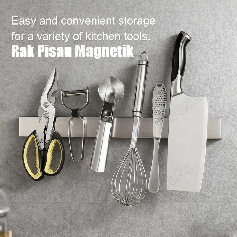 Rak Pisau Magnetik Serbaguna Stainless Steel,Gantungan Pisau Dapur Magnet TempelStainless,Rak pisau 