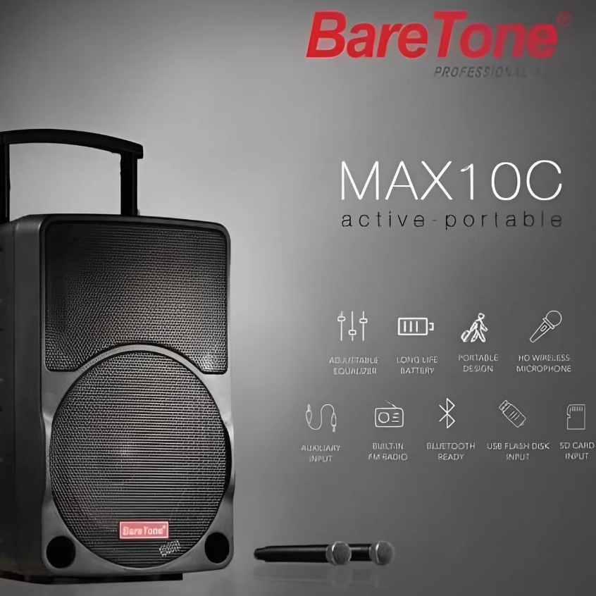 Speaker Aktif Portable Baretone 10 Inch MAX10C 100W/Speaker Karaoke Bluetooth Baretone 10" MAX 10 C