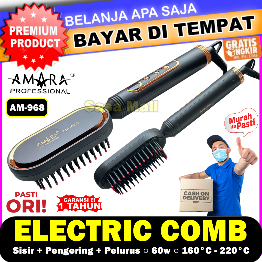 Amara Electric Comb AM-968 Sisir Elektrik Pengering Pelurus Rambut Hair Straigthener Hemat Listrik M