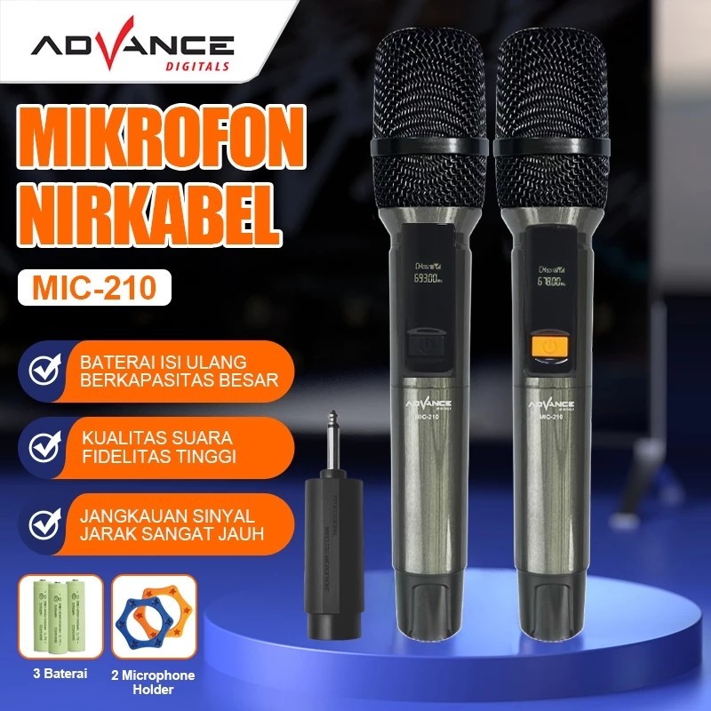 MIC210 mic wireless double tanpa kabel Advance mic 210 ( isi 2mic ) -Mikrofon Karoke - Mikrofon Tanp
