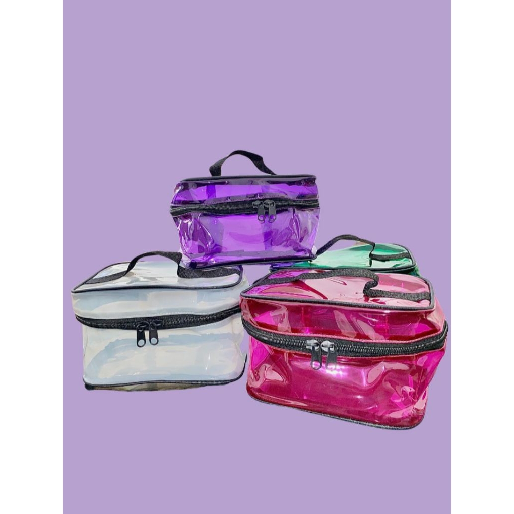 TAS KOSMETIK/ COSMETIC BAG/ POUCH MAKE UP/ TAS BONTOT JELLY TRANSPARANT PLASTIK PVC TEBAL