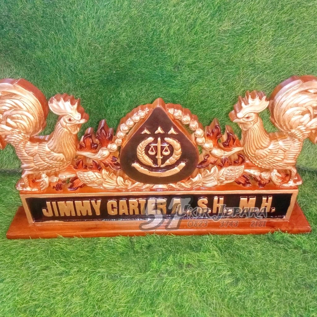 Papan Nama Meja Kantor / Papan Nama Ukir Kayu Jati / Papan Nama Perusahaan / Papan Nama Polri / Pero