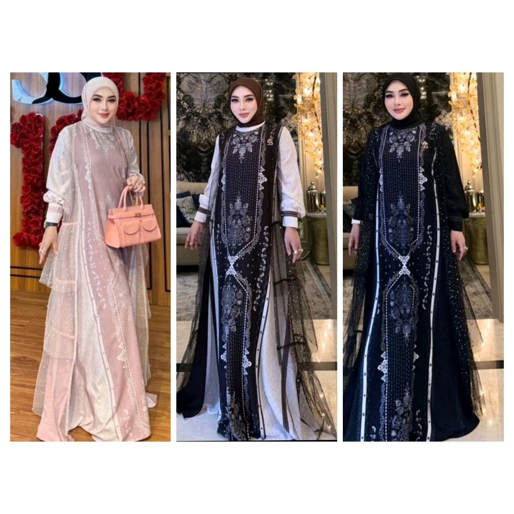 Dress Gamis Shellasaukia Baju Muslim Wanita Lebaran Pesta Mewah