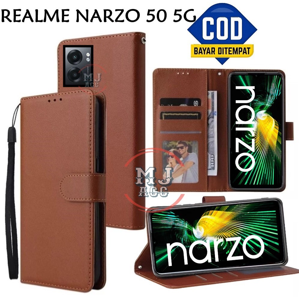 FlipCase Realme Narzo 50 5G Leather Case Wallet Premium Casing Hp Realme Narzo 50 5G Cover Ponsel