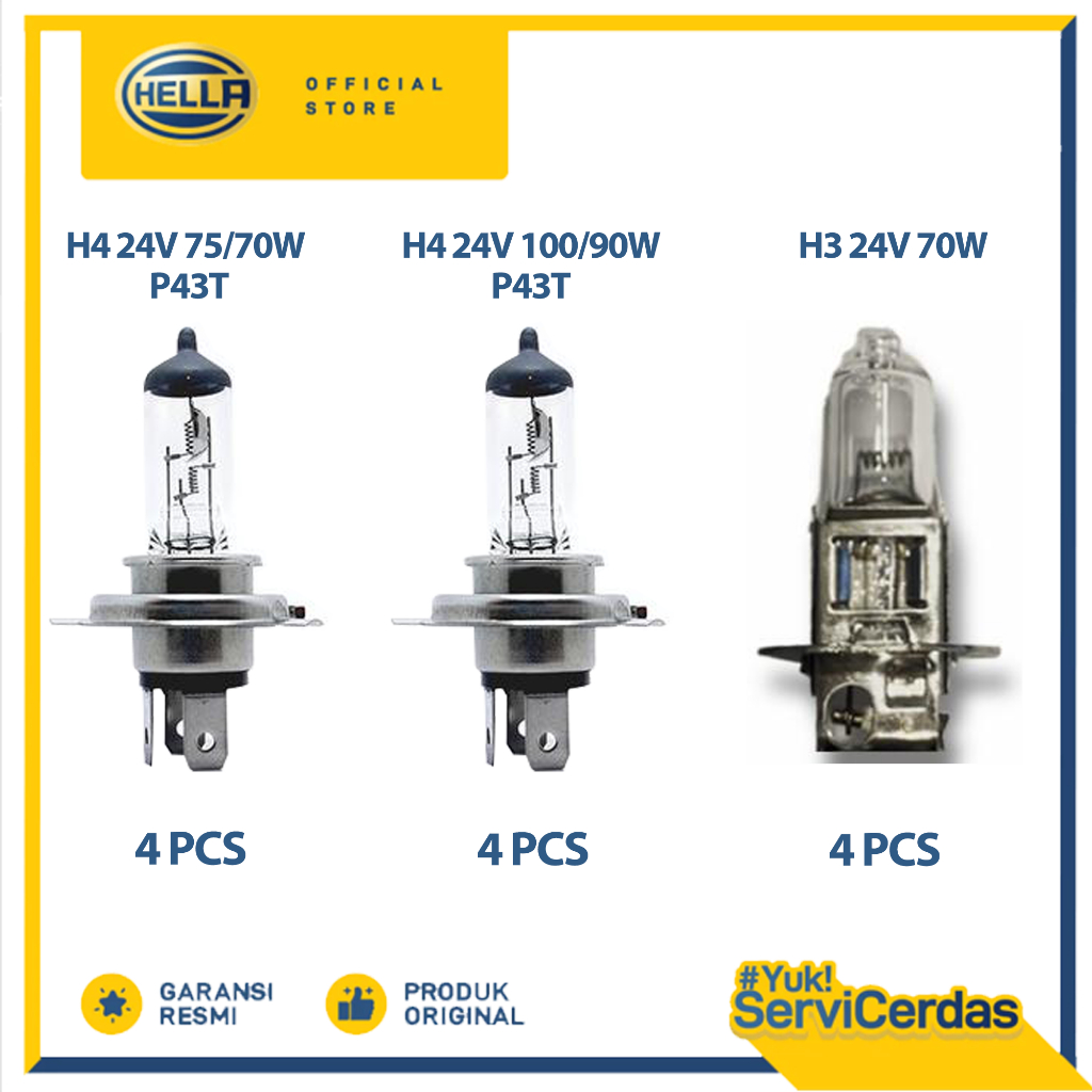 Paket Bundling Bohlam Hella H3 dan H4 24V - Lampu Mobil Truk