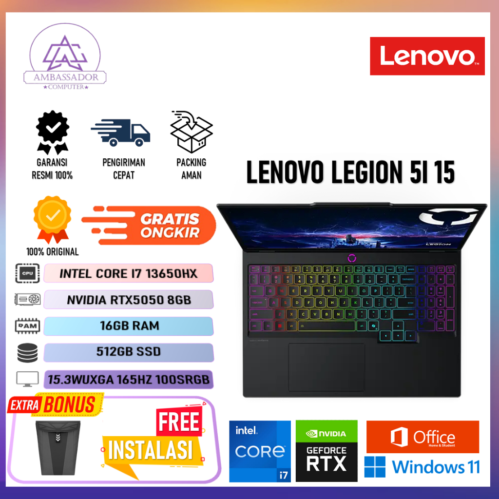Lenovo Legion 5i 15 RTX5050 8GB Intel i7 13650HX 32GB 1TB SSD 15.3WUXGA 165Hz AI-Powered Gaming PC