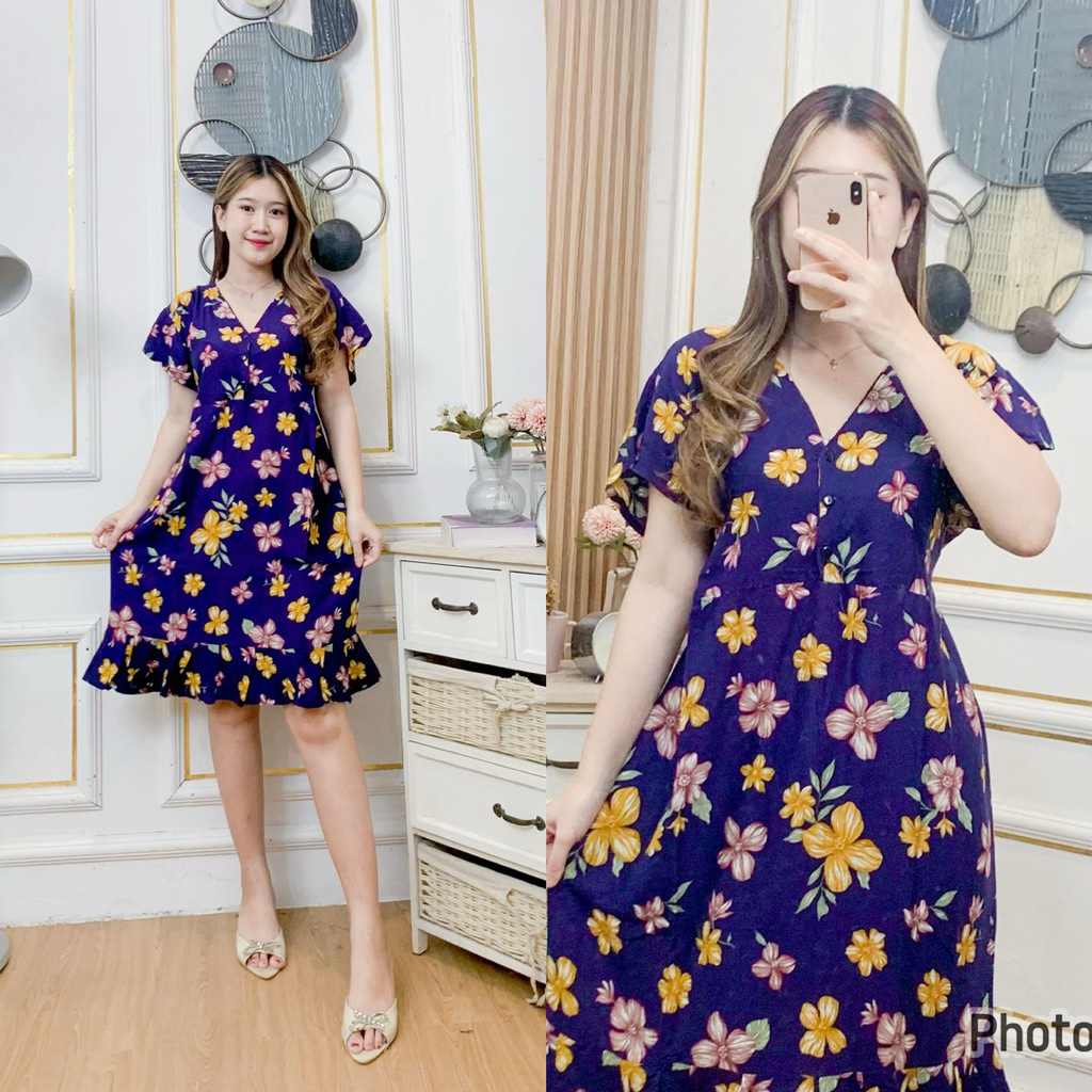 Daster mahalini pendek/dress mahalini/bumil busui/kancing hidup/pendek/tali samping/katun rayon