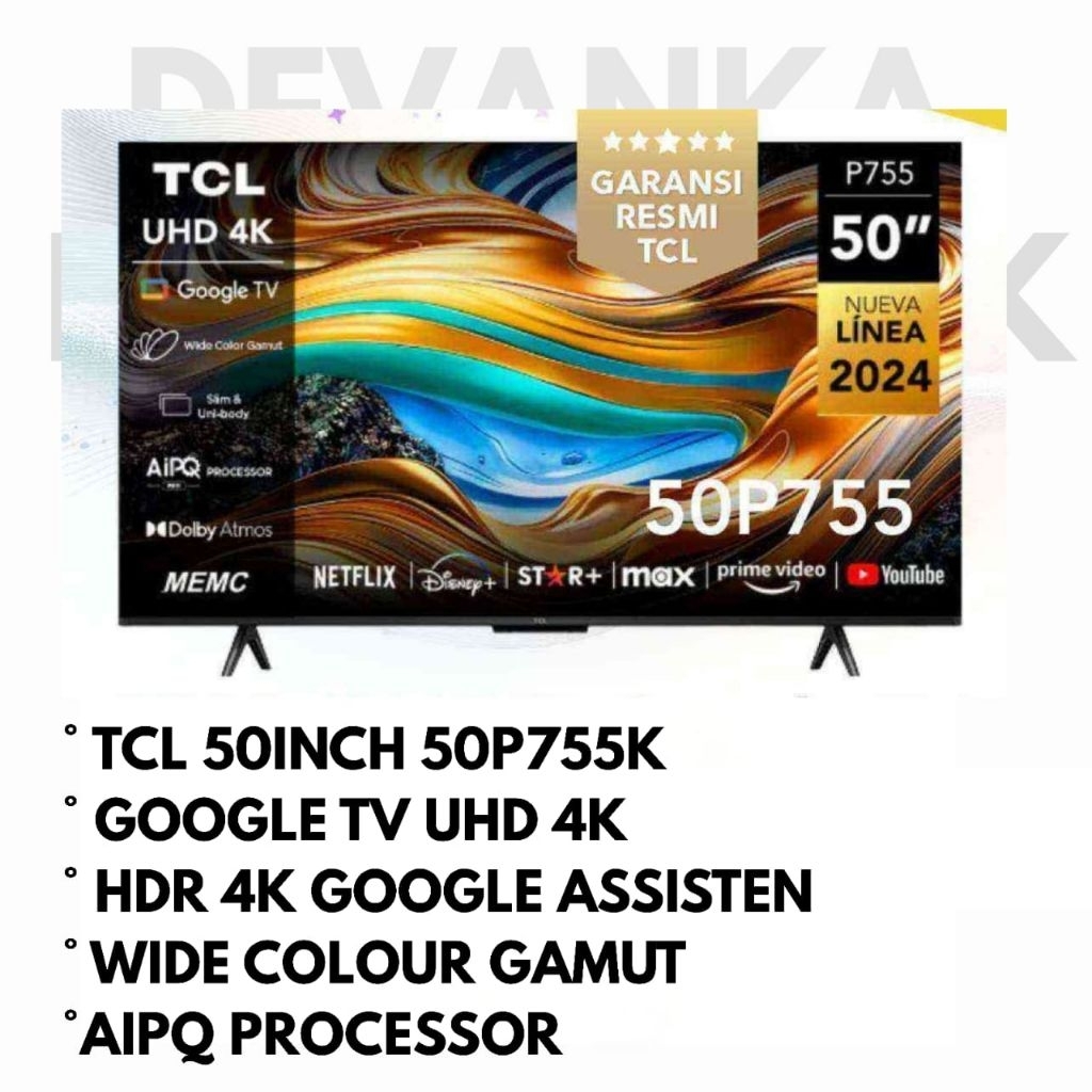 TCL 50INCH GOOGLE TV UHD 4K 50P755 / UHD 4K HDR PRO TCL / 50P755 GOOGLE TV TCL