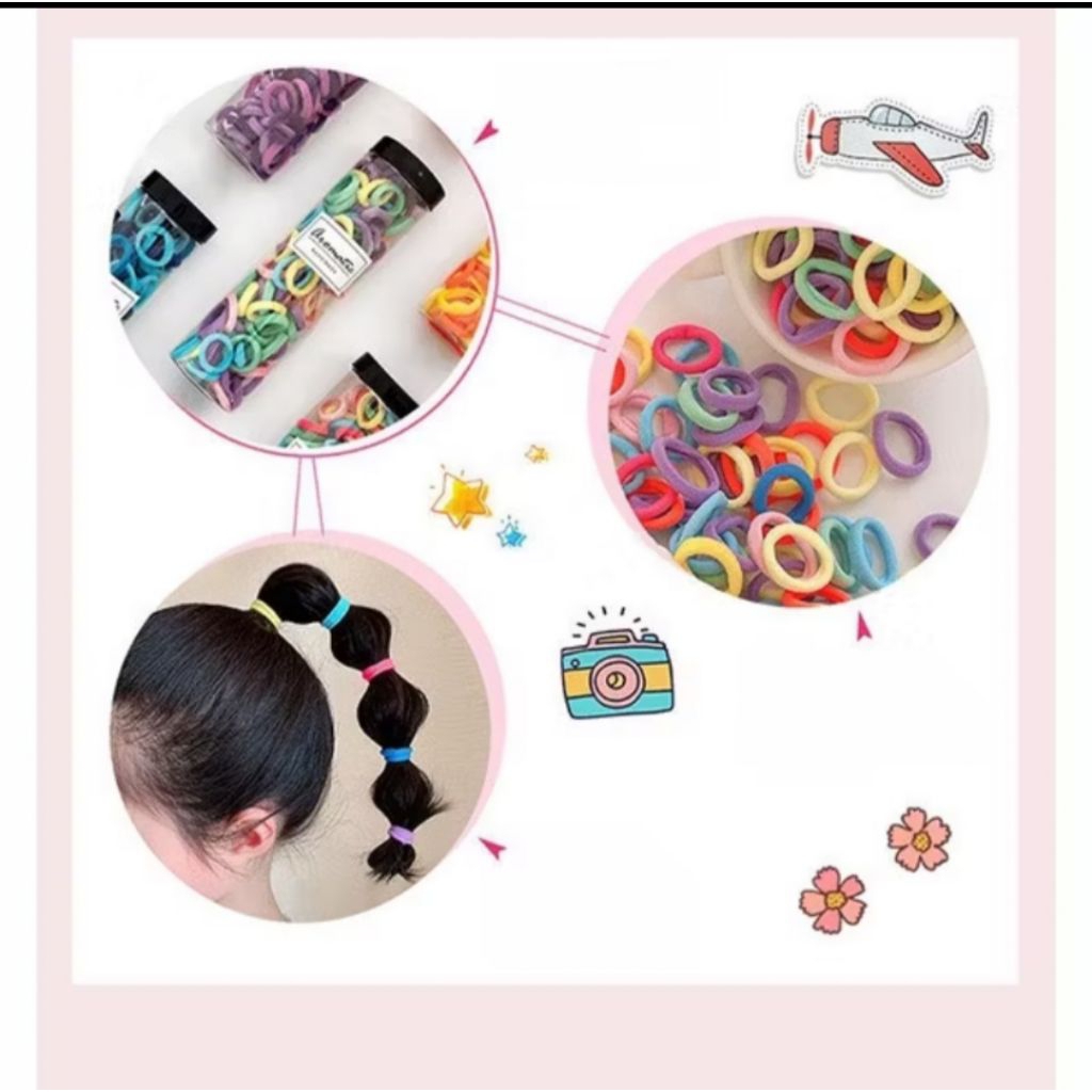 ikat rambut anak tali karet elastis isi 200 pcs