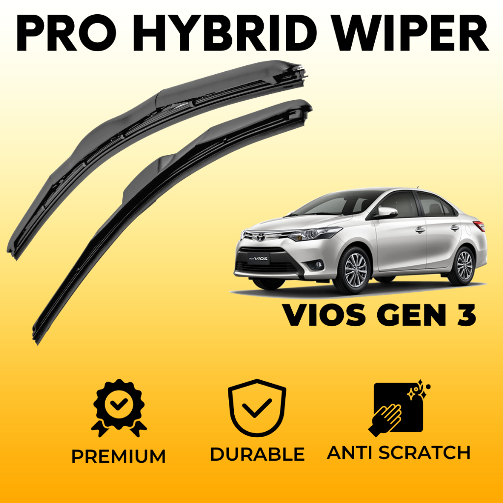 Premium Wiper Kaca Depan Hybrid Mobil Vios Gen 3 Blade Karet Sepasang Original