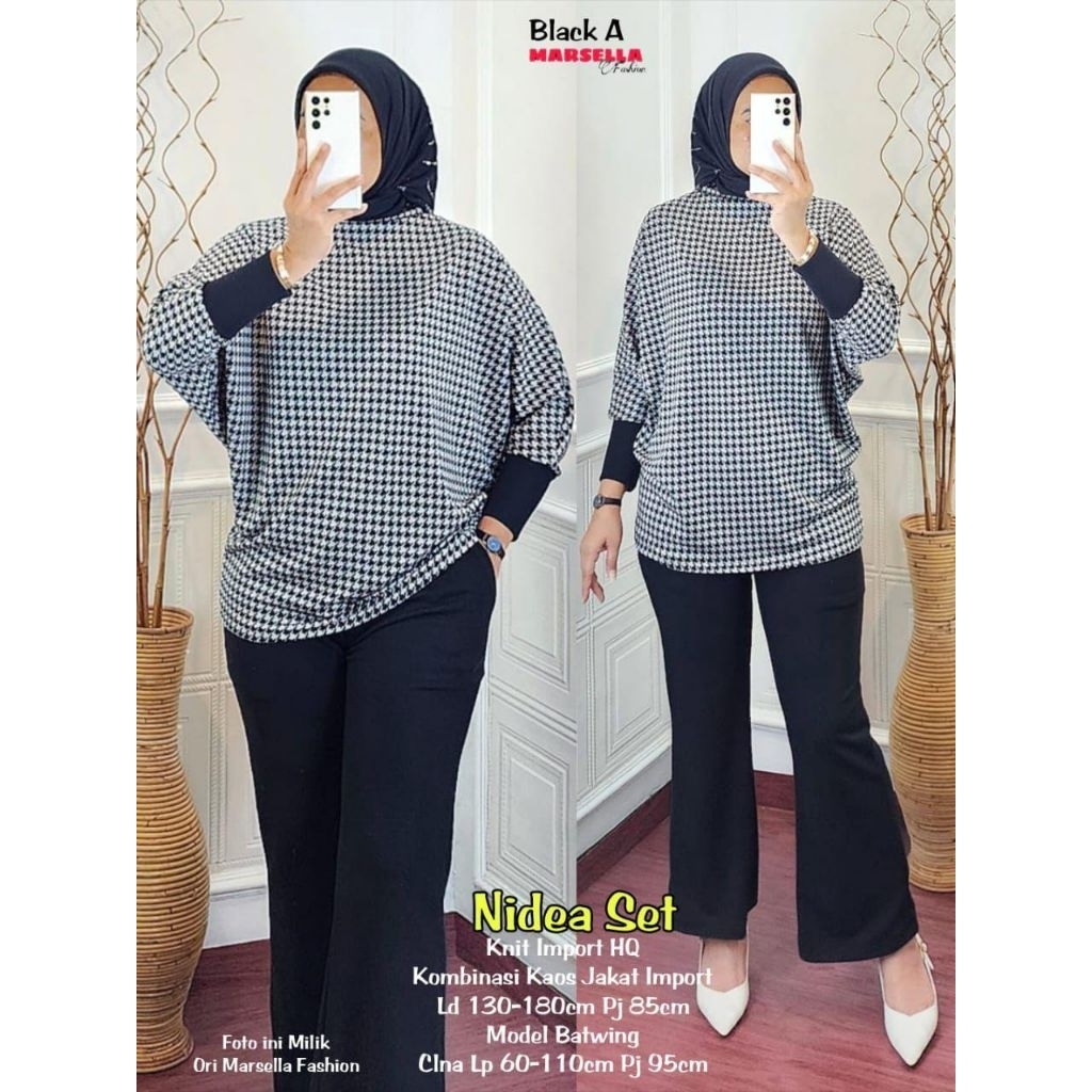 Marsella - Nidea Set Celana Wanita • Knit Import Mix Kaos Jacket Import Model Batwing