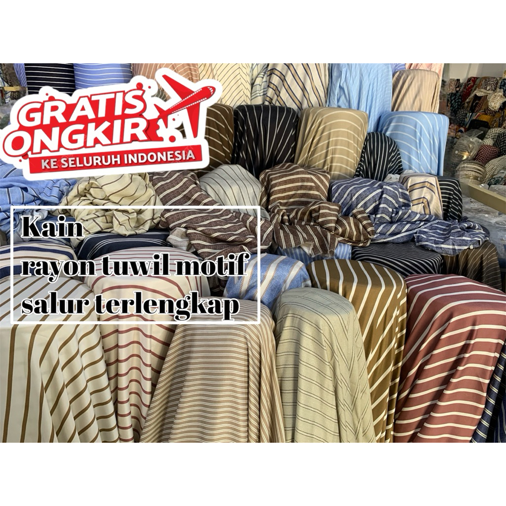 bahan kain katun rayon tuwil motif salur terlengkap/rayon tuwill motif salur /rayon tuwil motif terb