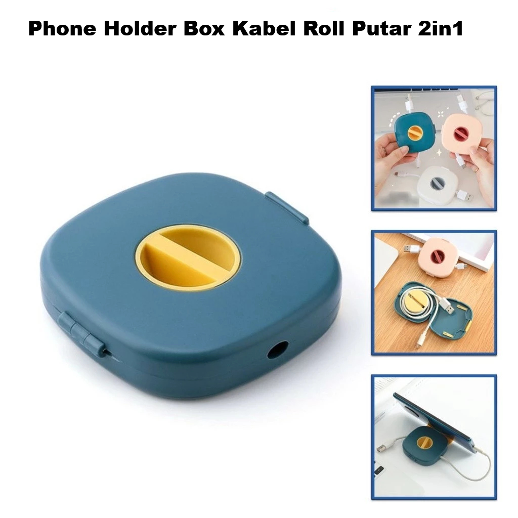 2in1 2 in 1 Kotak Penyimpanan Roll Kabel Data Plus Docking Dudukan Handphone Tempat Kotak Charger Phone Holder Box Kabel Organizer Storage Management Putar Rol Casing Penggulung Perapih Kusut Pengikat Cable Data Headset  Standing HP Kotak
