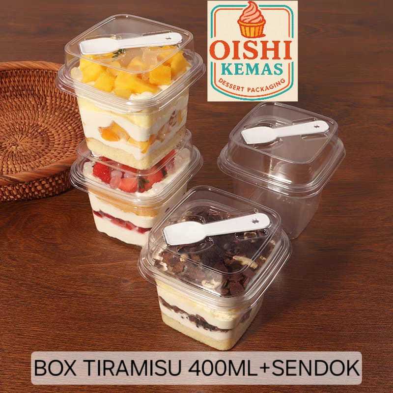 10set 400ml Box Sendok Tiramisu Kotak Kue Dessert Cup Mika Salad Buah Makanan
