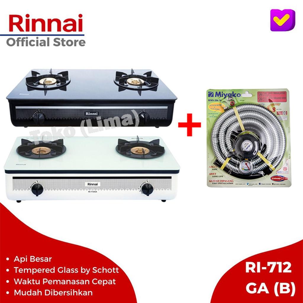 RINNAI KOMPOR GAS KACA 2 TUNGKU RI 712 GA(B) / 712 GA(W) / 712 GA(OB) RI 712GAB / RI 712GAW / RI 712