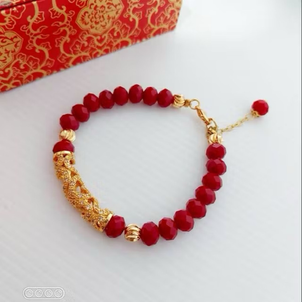 Gelang pipa titanium kristal merah