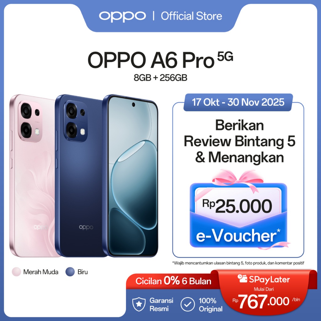 [NEW] OPPO A6 Pro 5G 8GB+256GB [AMOLED Ultra Cerah 120Hz, 7000mAh 80W SUPERVOOC, Sistem VC SuperCool