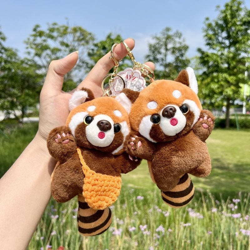 Gantungan Kunci Mewah Rakun Kecil/Ornamen Tas/Gantungan Kunci Boneka/Mainan Mewah Panda Merah Yang L