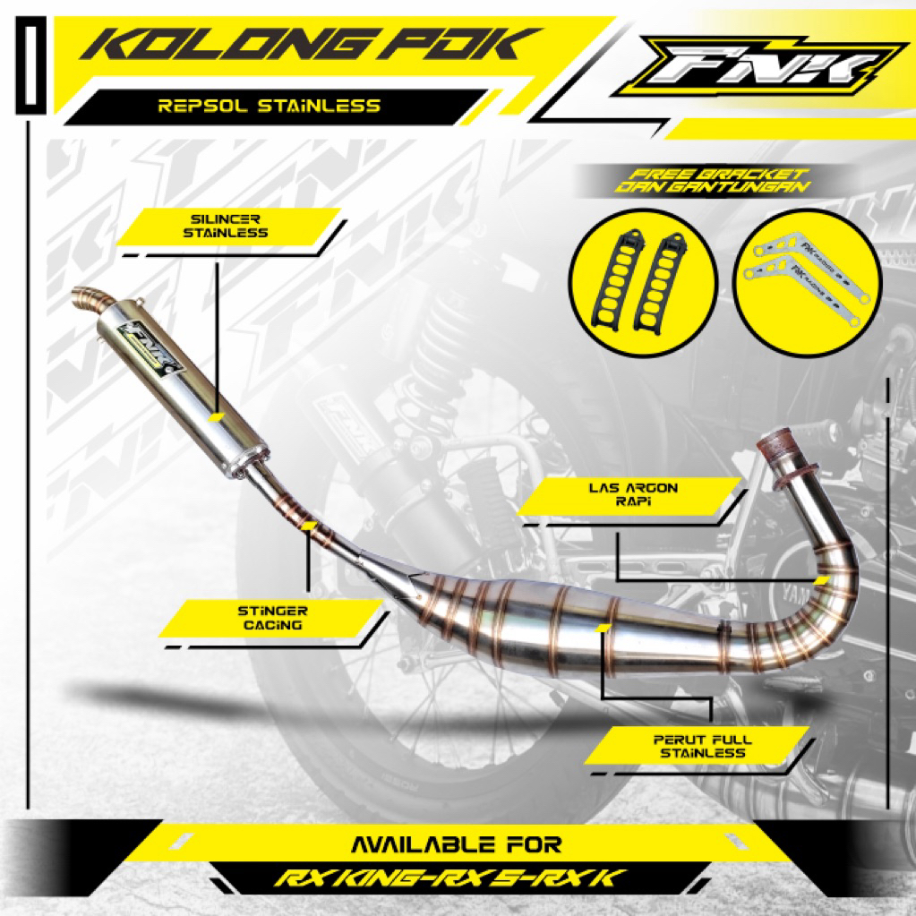 knalpot Rx King Kolong Pdk Repsol Full Stainless (Free Breket) Original FNK RACING EXHAUST