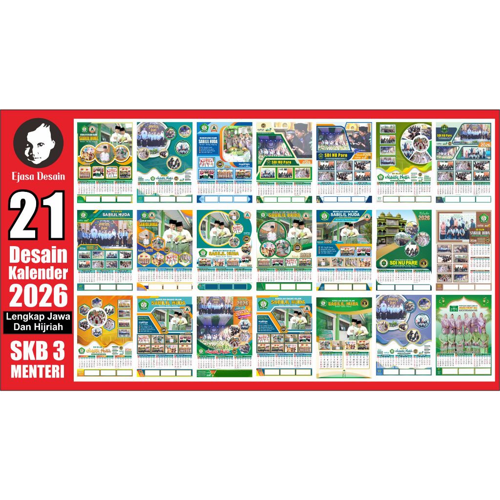 21 desain kalender 2026 lengkap jawa dan hijriah dan skb 3 menteri
