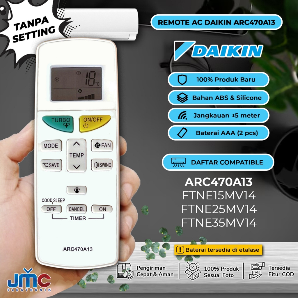 Remote Remot AC Daikin ARC470A13 Original Pabrik FTNE15MV14 FTNE25MV14 FTNE35MV14