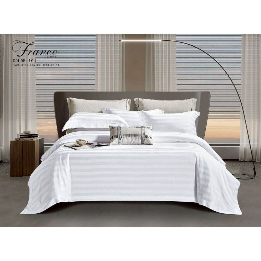 Set Sprei Salur Sprei Sultan Sutra Jacquard 80s Warna White